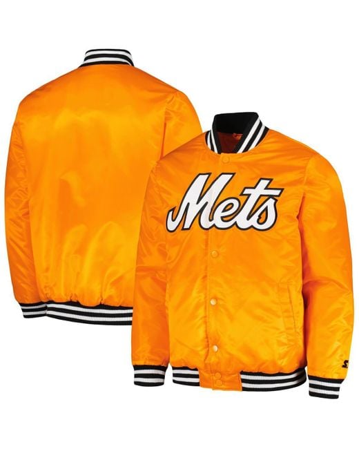 Starter Orange New York Mets Cross Bronx Fashion Satin Full-snap Varsity Jacket for men