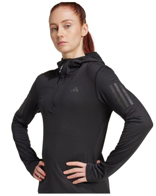 Adidas Black Own The Run Winterized Half-zip Running Hoodie Sweatshirt