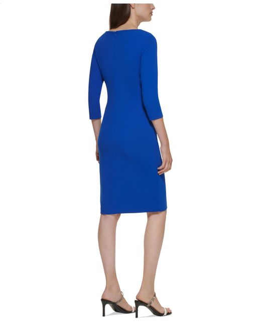 Calvin Klein Black Foldover-neck Front-slit Sheath Dress