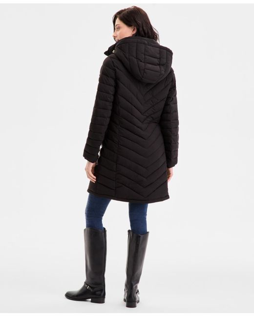 Michael Kors Black Michael Petite Hooded Bibbed Puffer Coat