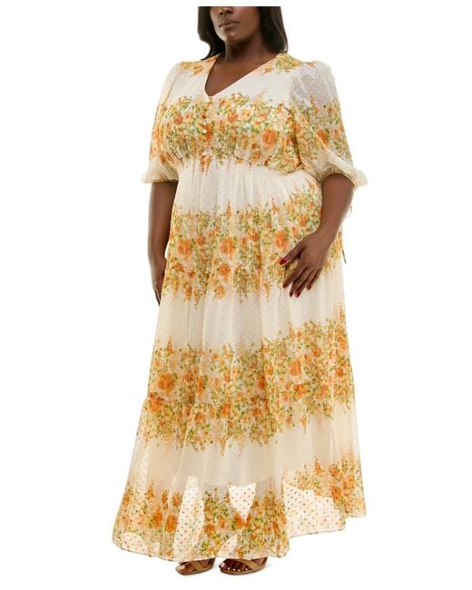 Taylor Metallic Plus Size Floral-print Chiffon A-line Midi Dress
