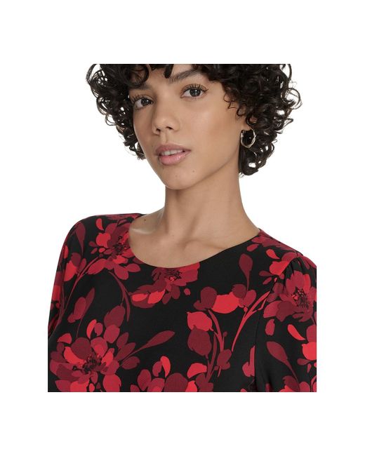 Tommy Hilfiger Red Petite 3/4-sleeve Ruffle-hem Shift Dress