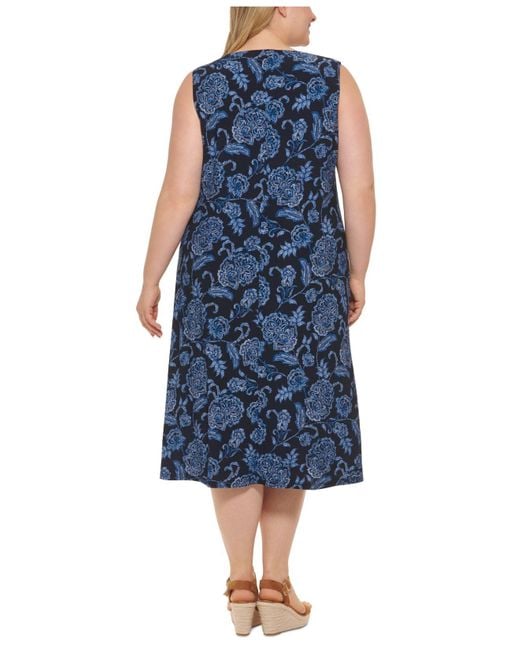 Tommy Hilfiger Plus Size Floral-print Shift Dress in Blue | Lyst