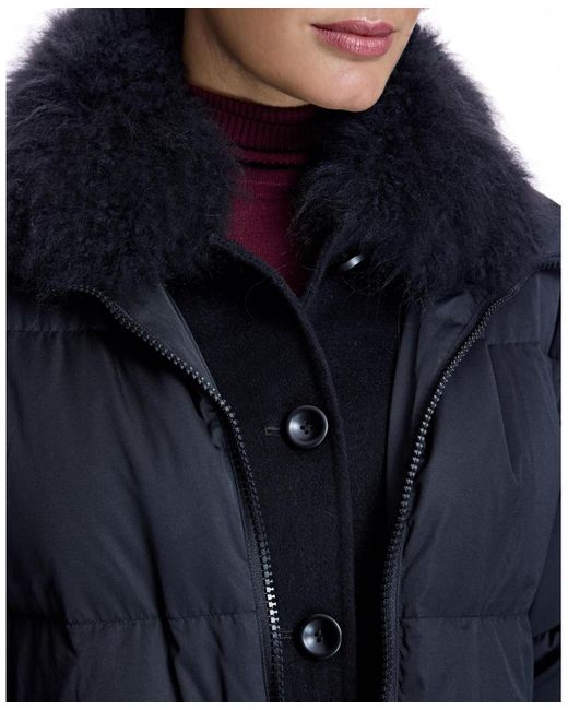 Julia Stella By Maximilian Women's Blue Fur-trimmed Puffer