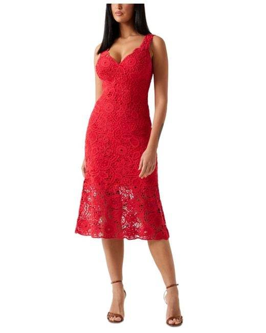 Guess Women's Red Rosalia Crochet Lace Sleeveless Midi Dress