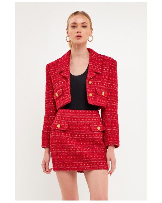 Endless Rose Red Cropped Tweed Jacket