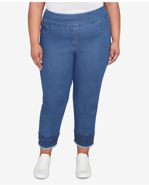 Ruby Rd Blue Plus Size Embroidered Extra Stretch Dark Denim Jeans