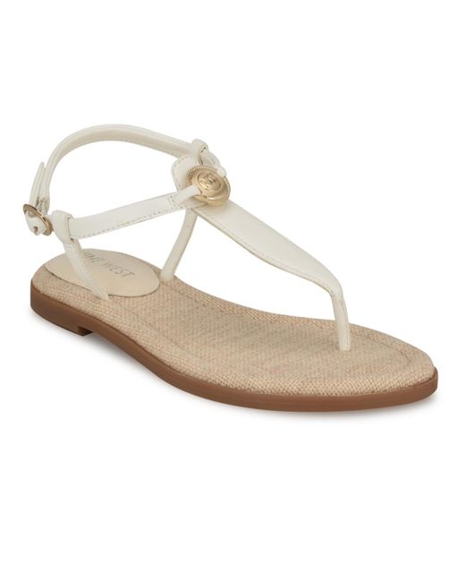 Nine West White Dayna Round Toe Casual Flat Sandals