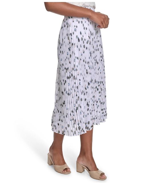 Calvin Klein White Printed Pleated Pull-on Midi Skirt