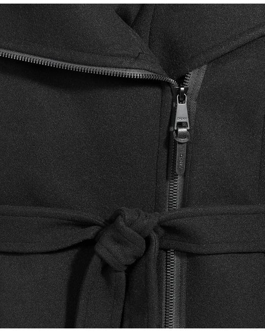 DKNY Black Asymmetric Front-zip Belted Coat