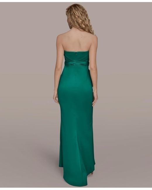 Donna Karan Green Asymmetric Twist Strapless Gown