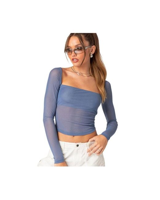 Edikted Blue Marta Mesh Top