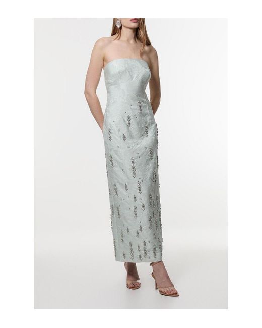 Karen Millen White Crystal Embellished Strapless Midi Dress