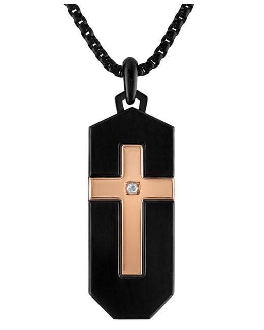 Bulova Black & Rose Gold-tone Ip Stainless Steel Diamond-accent Cross 26" Pendant Necklace for men