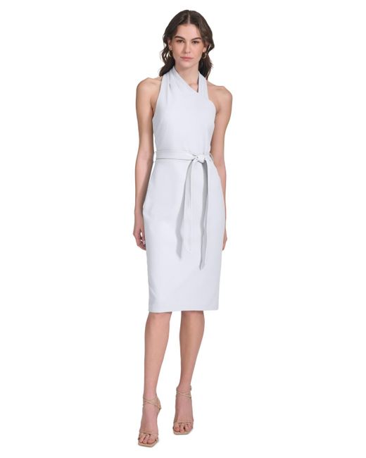 Calvin Klein White Petite Belted Sheath Dress