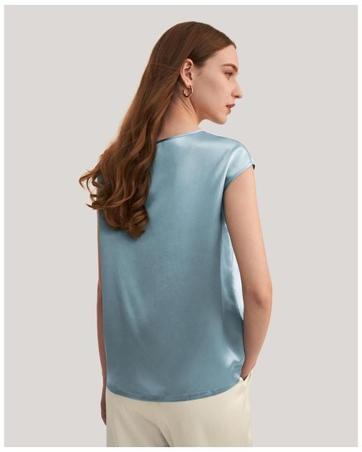 LILYSILK Blue Basic Cap Sleeves Silk Tee