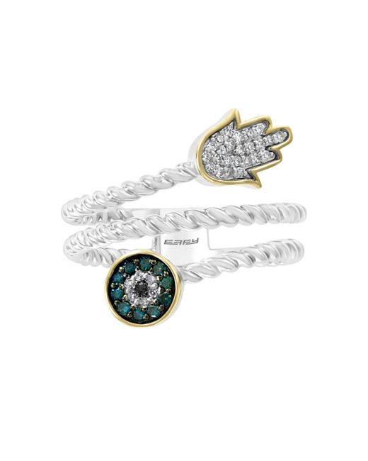 Effy White Effy® Diamond Hamsa & Evil Eye Ring (1/6 Ct. T.w.) In Sterling Silver And 14k Gold-plate Over Sterling Silver