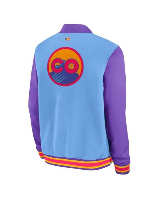 Nike Light Blue/purple Colorado Rockies 2025 City Connect Authentic Collection Full-zip Bomber Jacket for men