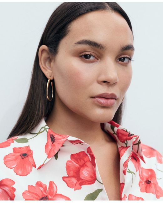 Mango Red Floral-print Poplin Shirt