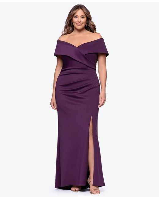 Xscape Purple Plus Size Off-the-shoulder Gown