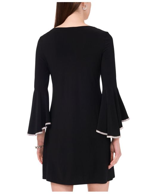 Msk Women's Black Metallic-trim Bell Sleeve Shift Dress - www.rajagirimanappuram.com Msk Women's Black Metallic-trim Bell Sleeve Shift Dress - www.rajagirimanappuram.com