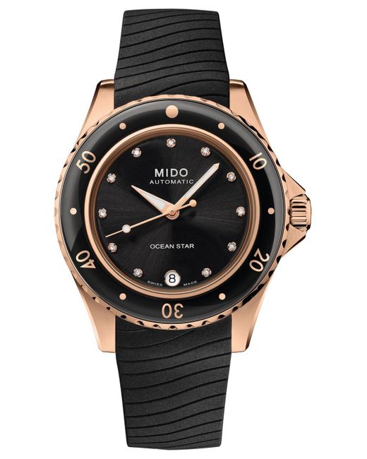 MIDO Swiss Automatic Ocean Star Diamond Accent Black Rubber Strap Watch 37mm
