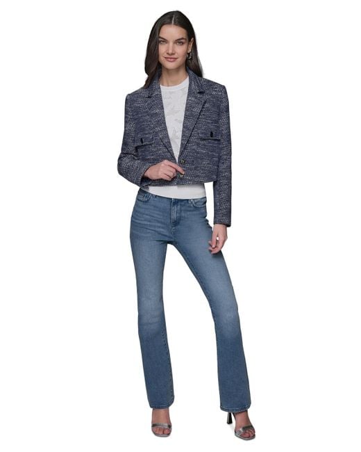 Karl Lagerfeld Blue Tweed Cropped Jacket