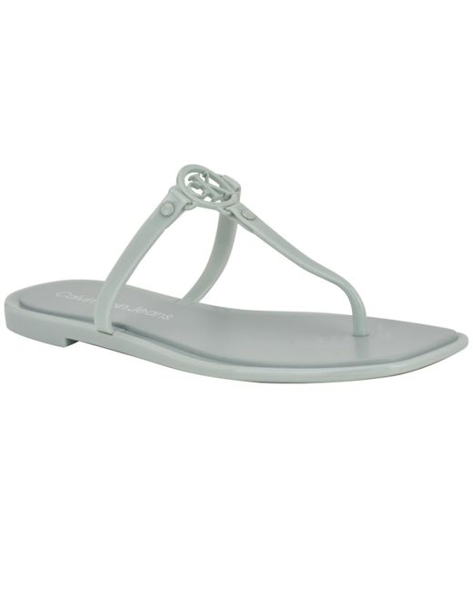 Calvin Klein Metallic Edhen Logo T-strap Flat Jelly Sandals