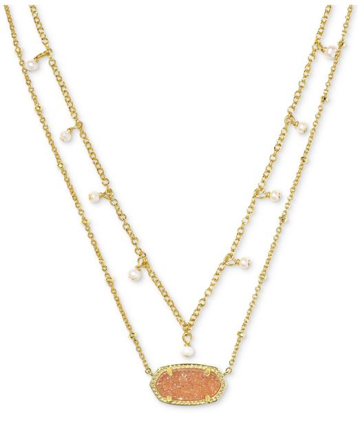 Kendra Scott Metallic 14k Gold-plated Imitation Pearl & Stone 19" Adjustable Layered Pendant Necklace