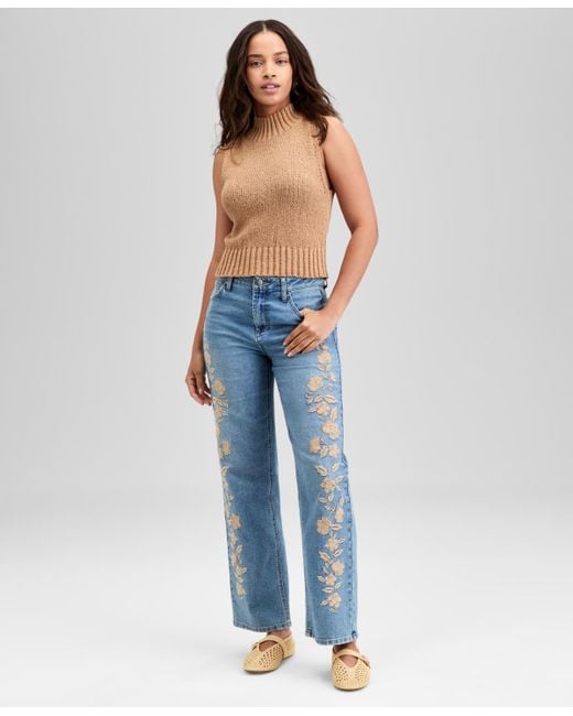 And Now This Blue Mock-neck Sleeveless Sweater Top