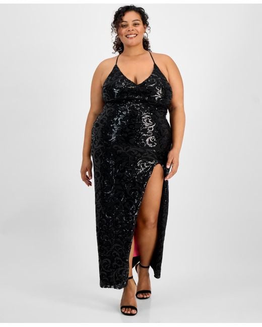 Pear Culture Black Trendy Plus Size Patterned Sequin A-line Dress
