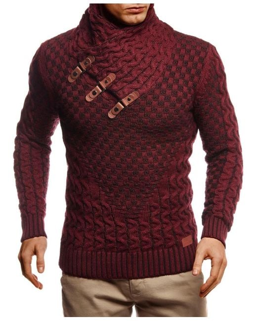 Leif Nelson Men's Red Chunky Knit Pullover Sweater