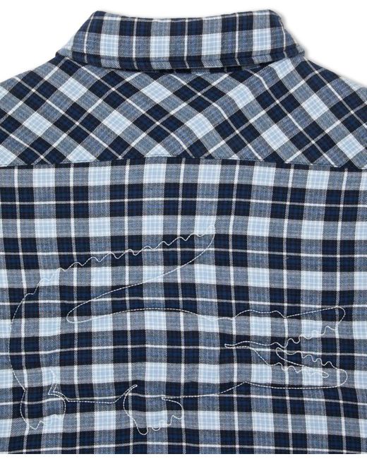 Lacoste Blue Plaid Croc Embroidered Flannel Shirt Jacket for men