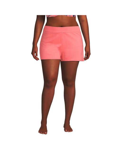 Lands' End Red Plus Size Chlorine Resistant Smoothing Control 3" Swim Short