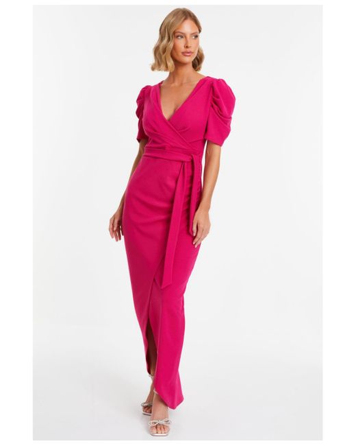Quiz Pink Puff Sleeve Maxi Dress