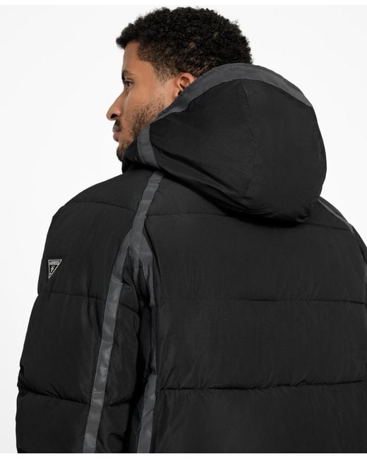 Guess Black Hooded Ripstop Puffer Jacket for men