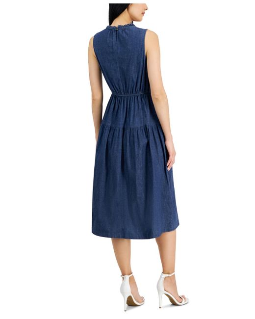 Anne Klein Blue Sleeveless Denim Midi Dress