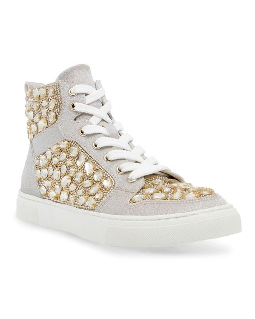 Betsey Johnson Synthetic Bilie Rhinestone High Top Sneakers in Gold ...
