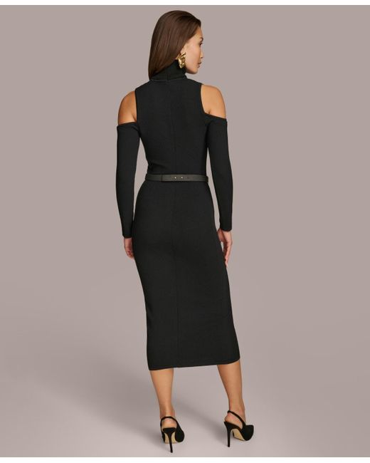Donna Karan Petite Cold shoulder Sweater Dress in Black Lyst