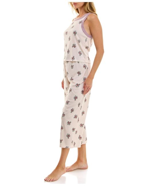 Roudelain White 2-piece Contrast Binding Sleeveless T-shirt And Pajama Set