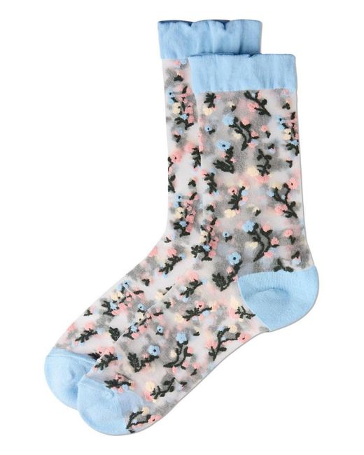 Memoi Natural Flowing Floral Sheer Crew Socks