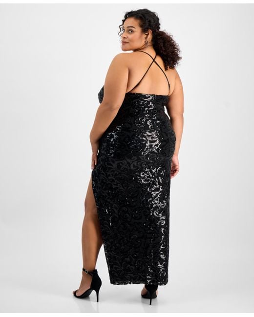 Pear Culture Black Trendy Plus Size Patterned Sequin A-line Dress