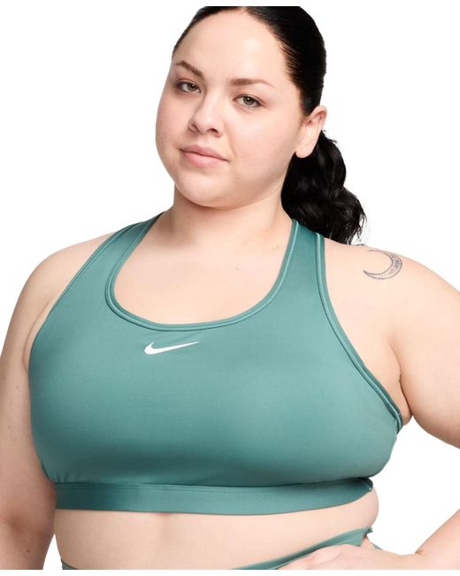 Nike Green Plus Size Active Medium-support Padded Logo Sports Bra