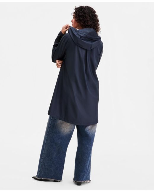 Rains Blue Hooded A-line Rain Jacket