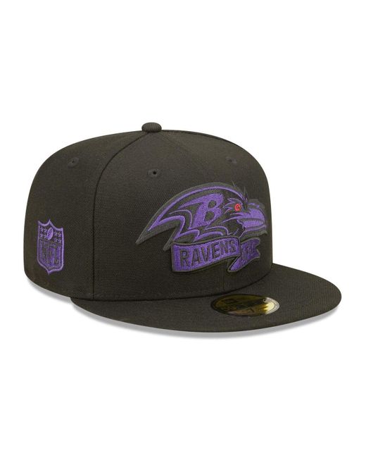 KTZ Synthetic Black Baltimore Ravens 2022 Sideline 59fifty Pop Fitted