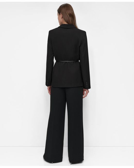 DKNY Black Petite Notched Collar Belted Two-button Blazer