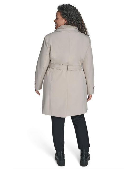 Calvin Klein Gray Plus Size Belted Long-sleeve Wrap Coat