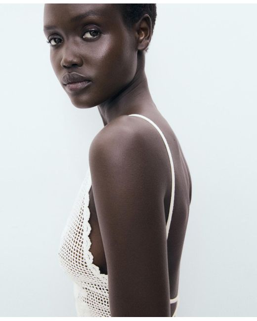 Mango Black Open Back Crochet Top