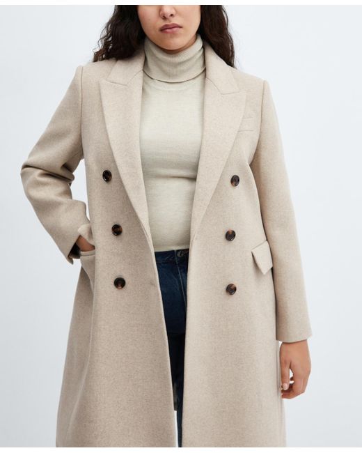 Mango Natural Double-breasted Wool Coat
