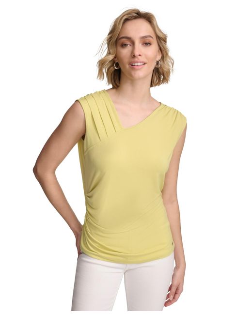 Calvin Klein Yellow Asymmetrical-neck Sleeveless Top